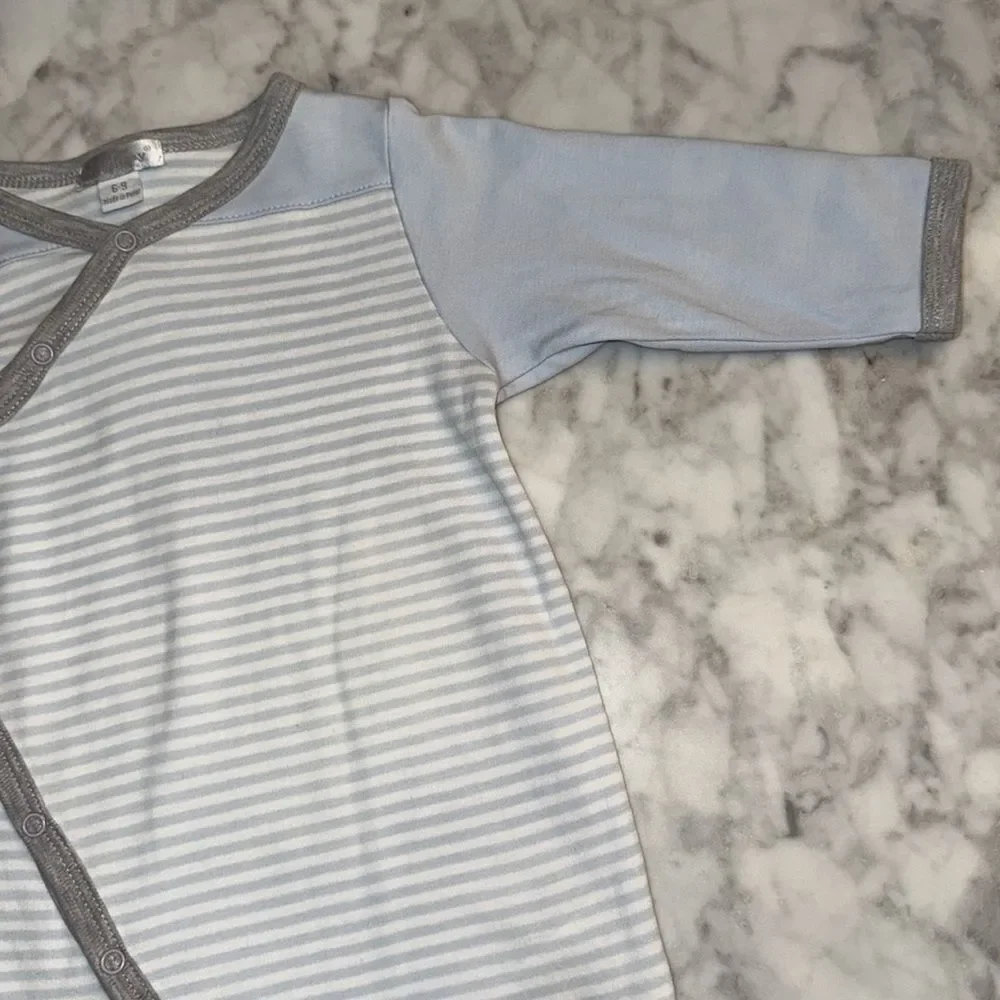 Kissy Kissy Pima Cotton Striped Footie with Gray Button Trim 6/9M